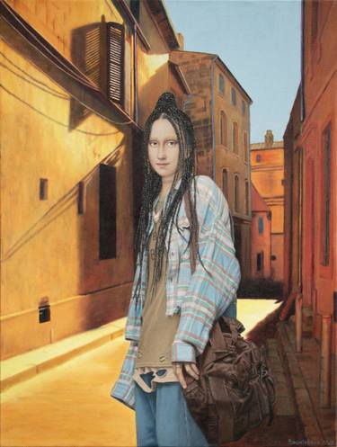 Narrative painting with Mona Lisa "By the Old Lviv Town Streets" thumb