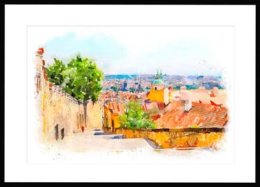 Prague Aerial View, Framed & Matted - Limited Edition of 20 thumb