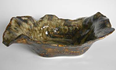 Medium Dark Gold and Brown Sculpture Bowl thumb