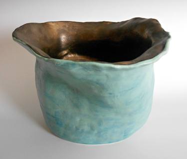 Large Turquoise and Gold Sculpture Vase thumb