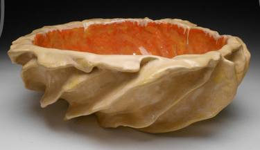 Large Beige and Orange Sculpture Bowl thumb