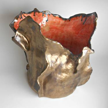 Large Red and Gold 'Sunburst' Modern Sculpture thumb