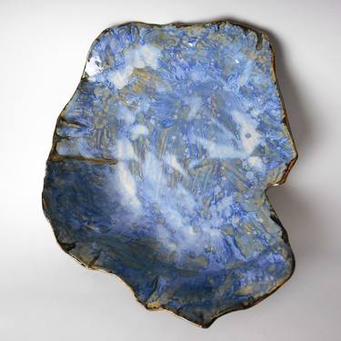 Blue, White and Gold Modern Wall Sculpture thumb