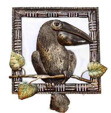 Metal sculpture wall panel "Crow" thumb