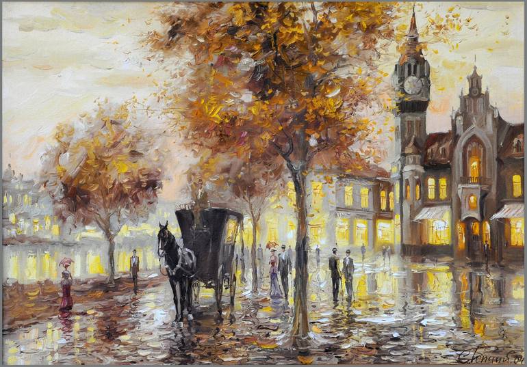 Original oil painting, Autumn in orders the city