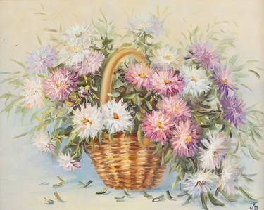 Bondar Ludmila, original oil painting still life, asters, flowers, bouquet, art thumb