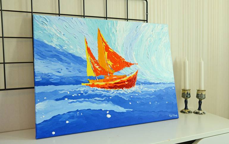 Original Abstract Expressionism Boat Painting by Paul Chong
