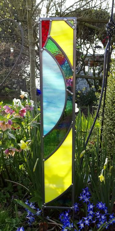 Abstract Stained Glass and Stainless Steel Garden Sculpture thumb