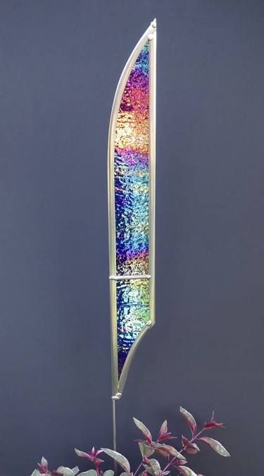 Performing Blue Iridescent Translucent Stained Glass Art thumb
