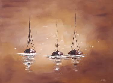 Print of Boat Paintings by María Isabel Jiménez Fernández