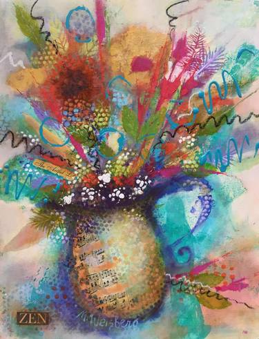 Dance with Light and Color, Bright Bold Acrylic Floral Abstract Painting thumb