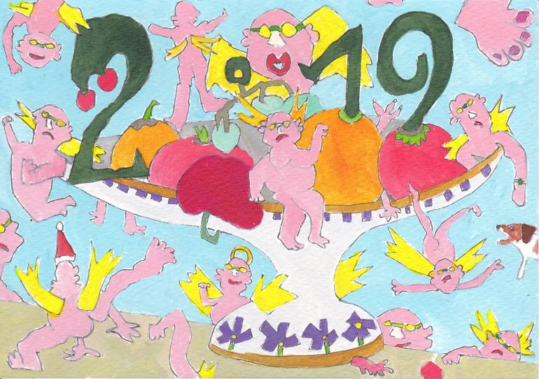 Original Time Drawing by Patrick Szymanek | Realism Art on Paper | Happy New Year 2019 : 2 different visions