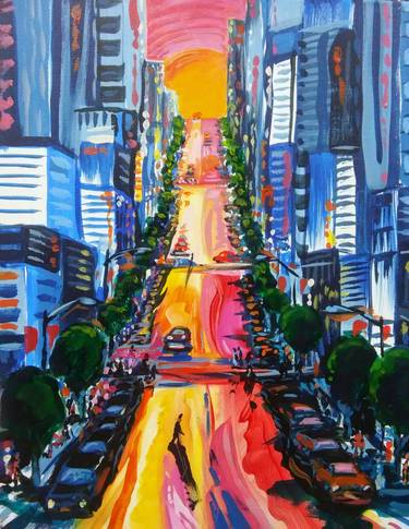 Print of Abstract Cities Paintings by Jesus Zamarron