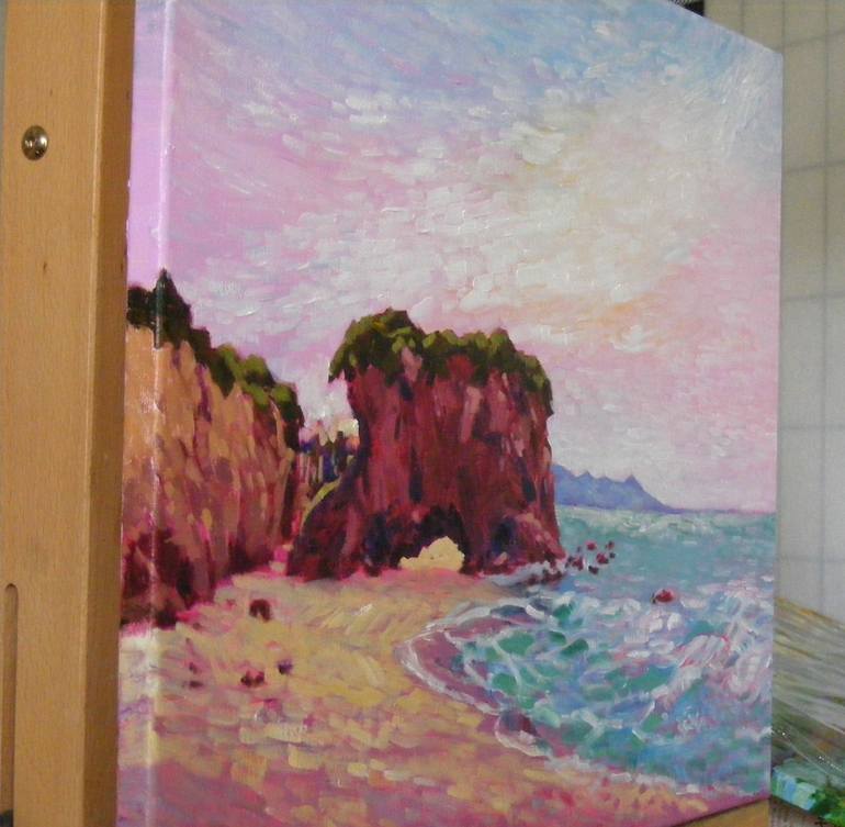 Original Impressionism Beach Painting by Celine  K Yong