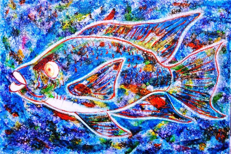 Blue fish Painting by Levan Mosiashvili | Saatchi Art