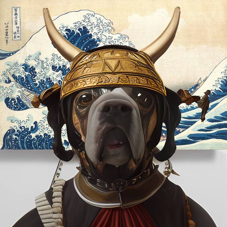 Funny, cute Dog Japanese samurai pet with human body, portrait Digital by  Dmitri Matkovsky | Saatchi Art