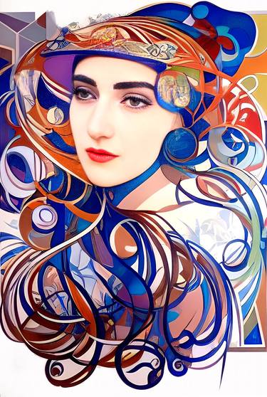 Beautiful, lovely woman ribbons Alphonse Mucha/Gustav Klimt style thumb