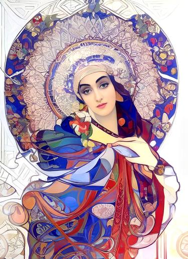 Beautiful woman circle Alphonse Mucha/Gustav Klimt style thumb
