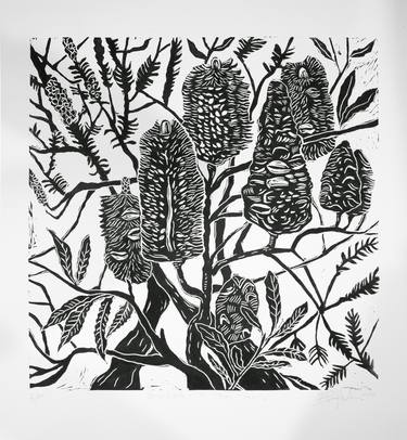 Banksia and Tea Tree lino cut print - Limited Edition of 20 thumb