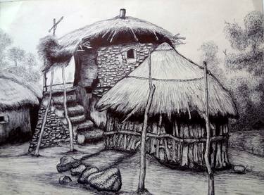 Original Rural life Drawing by Vishwanath Bhat