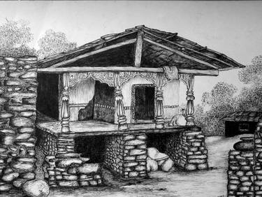 Original Rural life Drawing by Vishwanath Bhat