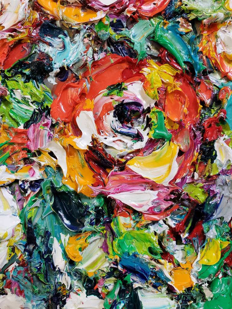 Original Impressionism Floral Painting by Duc Tran