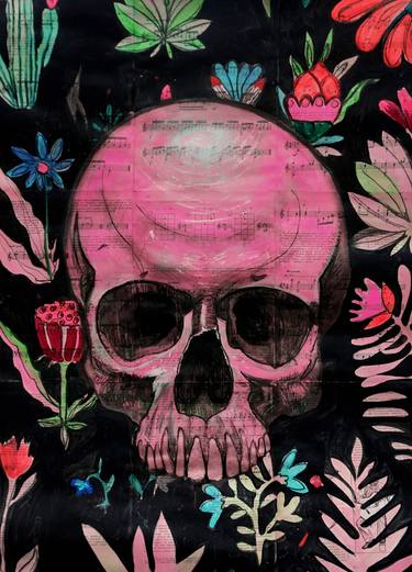 sugar skull and flowers drawing