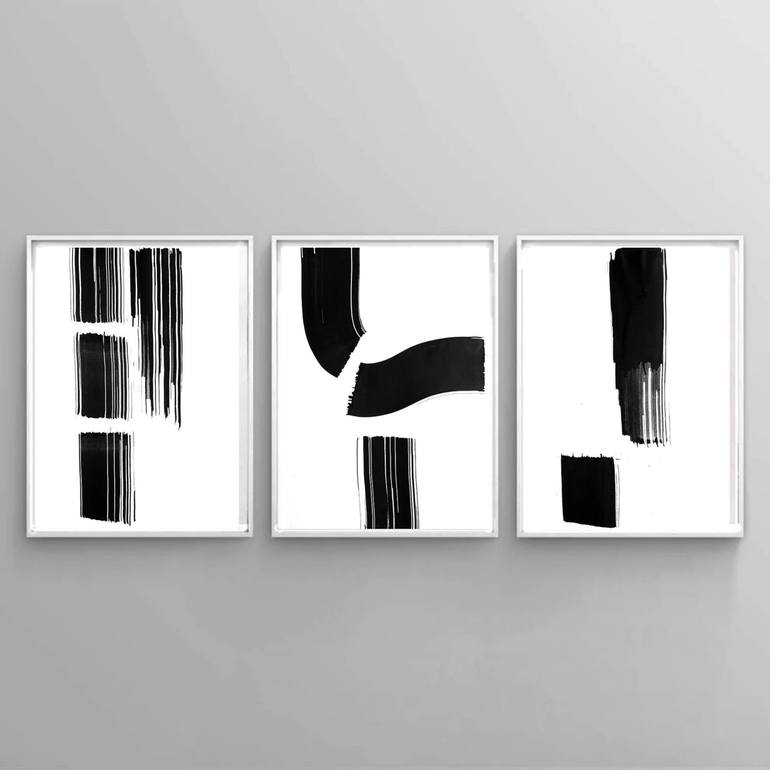 Original Abstract Painting by Ela Szczepaniak | Abstract Art on Paper | Set of 3 black ink