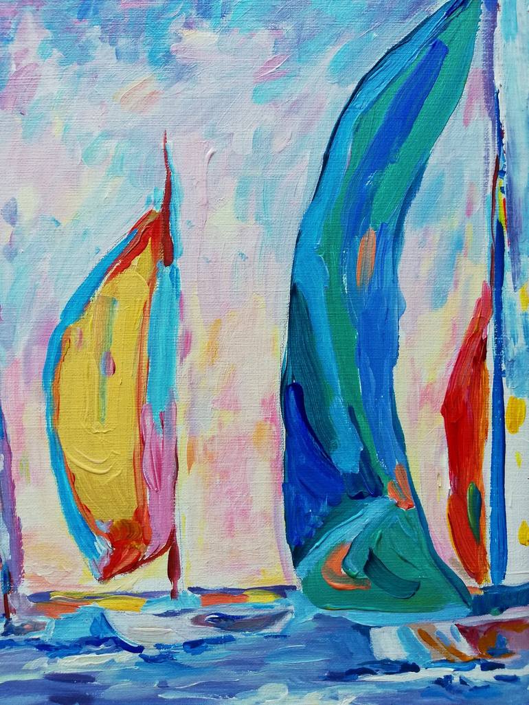 Original Impressionism Sailboat Painting by Jelena Djokic