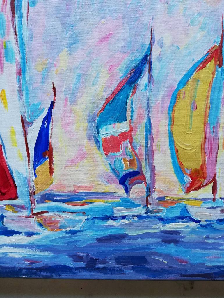 Original Impressionism Sailboat Painting by Jelena Djokic
