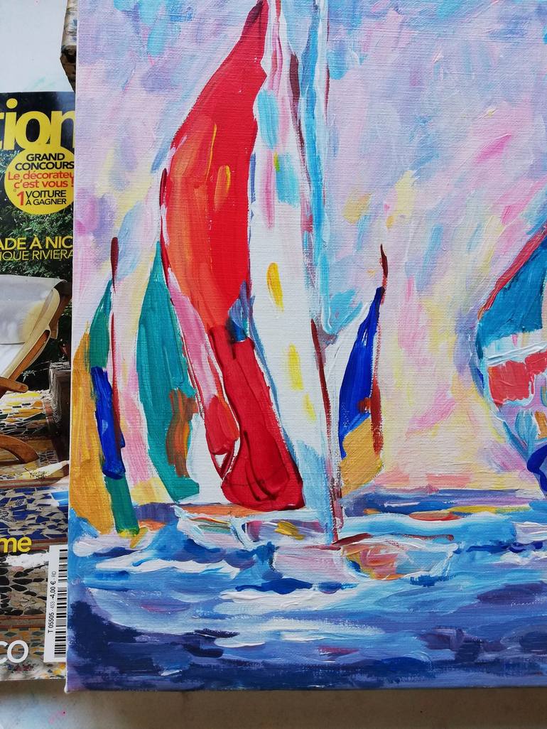 Original Impressionism Sailboat Painting by Jelena Djokic