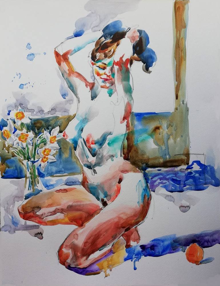 Original Impressionism Nude Painting by Jelena Djokic