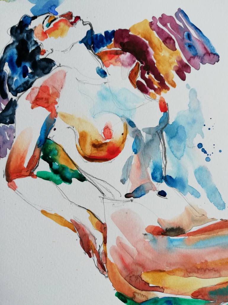 Original Impressionism Nude Painting by Jelena Djokic