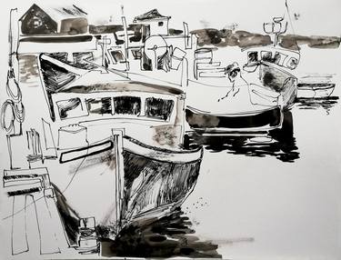 Original Impressionism Boat Drawings by Jelena Djokic