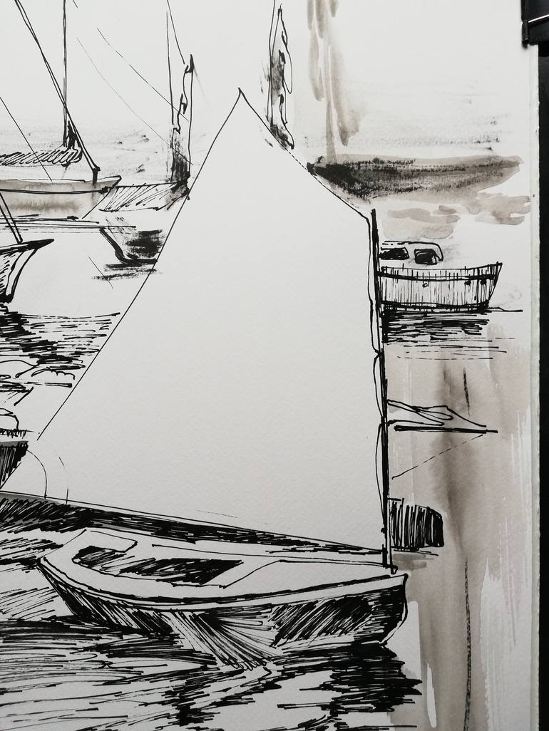 Original Fine Art Sailboat Drawing by Jelena Djokic