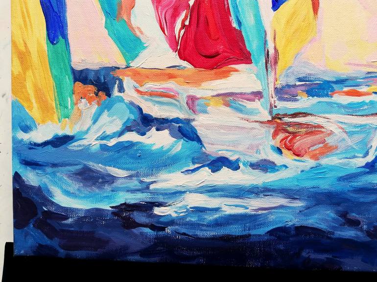 Original Impressionism Boat Painting by Jelena Djokic