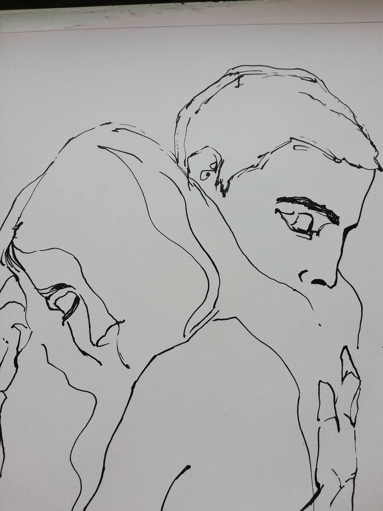 Original Black & White Love Drawing by Jelena Djokic