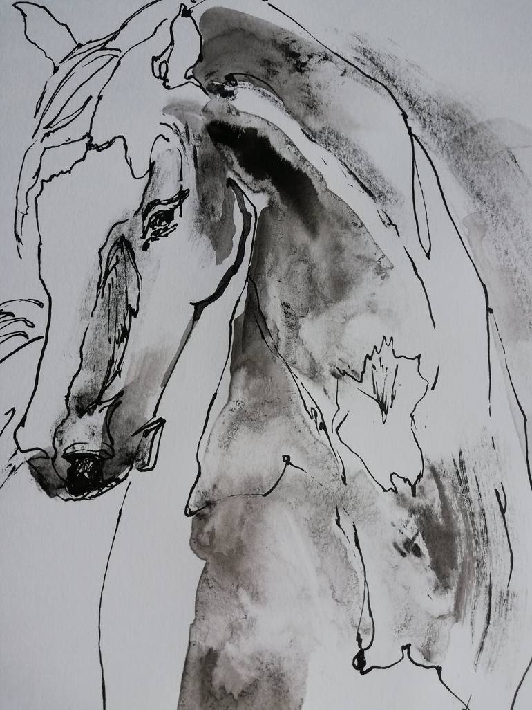 Original Black & White Horse Drawing by Jelena Djokic