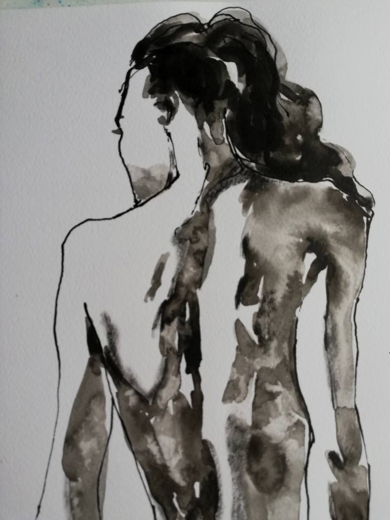 Original Impressionism Nude Drawing by Jelena Djokic