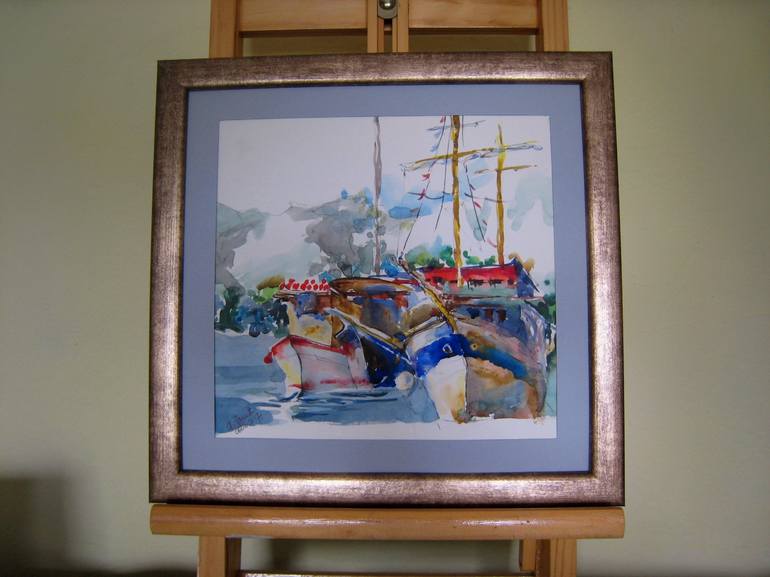 Original Expressionism Boat Painting by Jelena Djokic