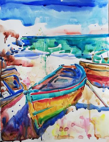 Original Expressionism Boat Paintings by Jelena Djokic