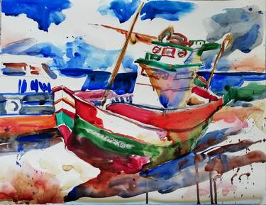 Original Expressionism Boat Paintings by Jelena Djokic