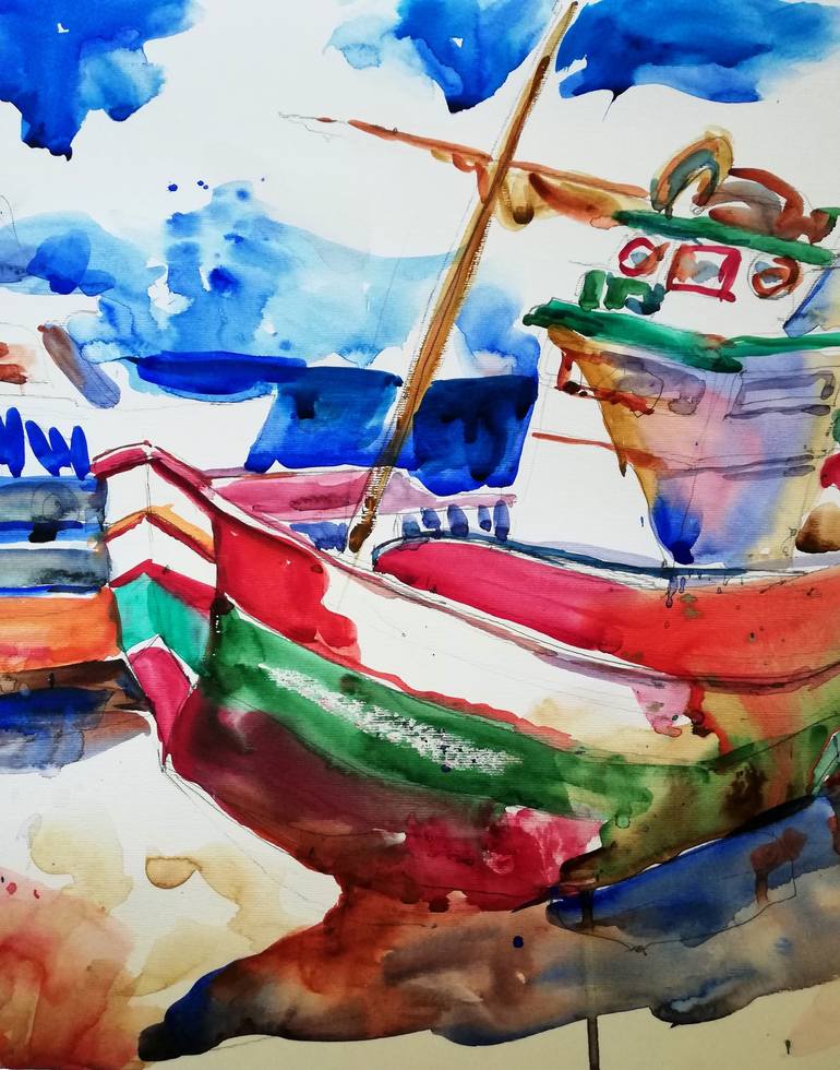 Original Expressionism Boat Painting by Jelena Djokic