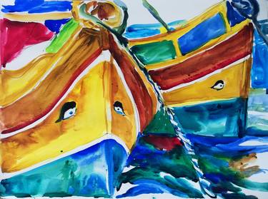 Original Expressionism Boat Paintings by Jelena Djokic
