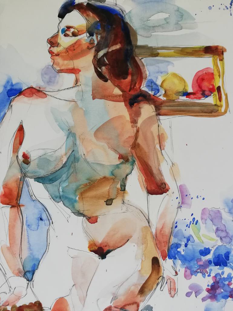 Original Expressionism Nude Painting by Jelena Djokic