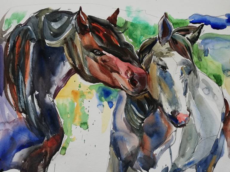 Original Expressionism Horse Painting by Jelena Djokic