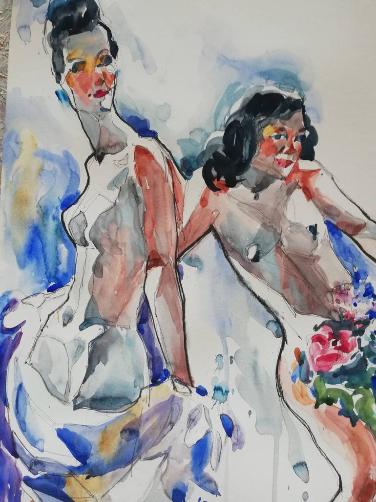 Original Expressionism Nude Painting by Jelena Djokic