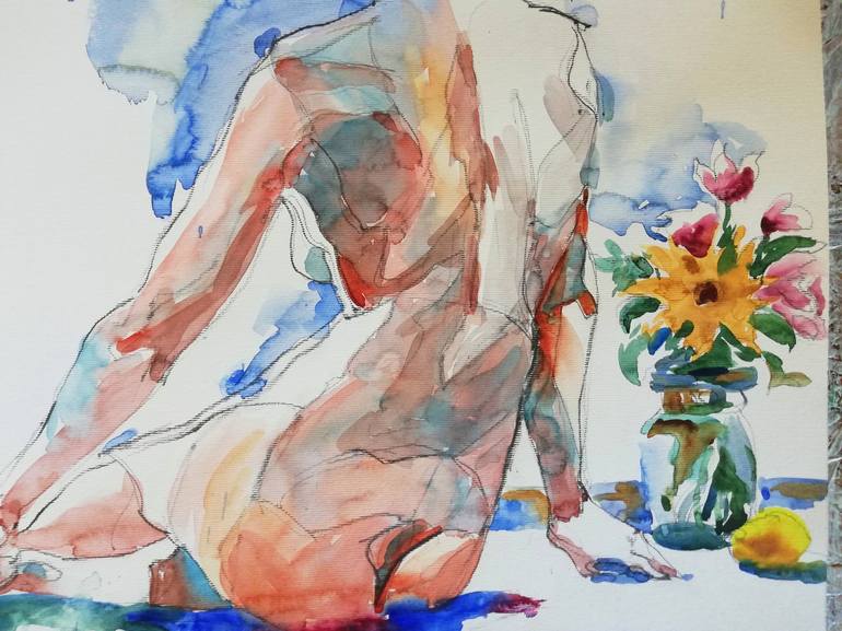 Original Expressionism Nude Painting by Jelena Djokic