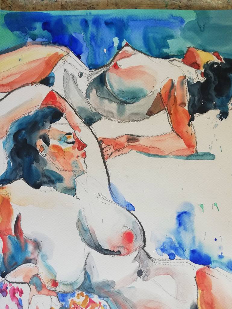 Original Expressionism Nude Painting by Jelena Djokic