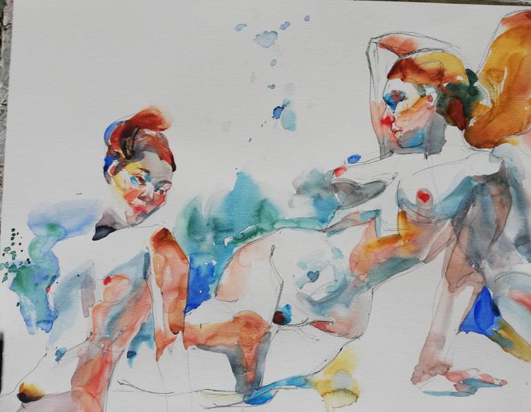 Original Expressionism Nude Painting by Jelena Djokic